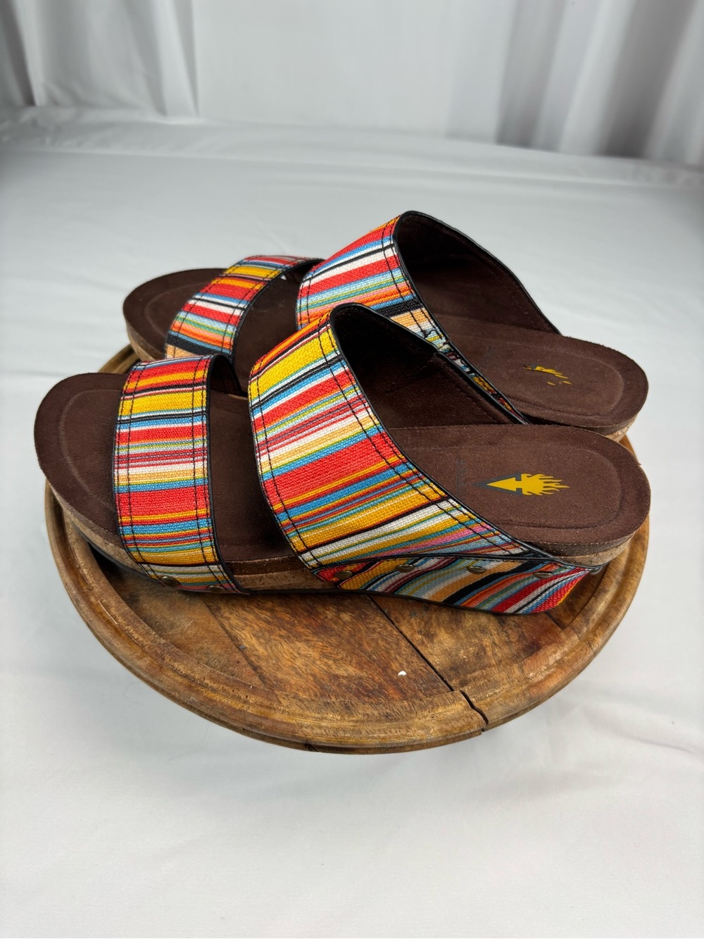 Volatile Serape Stripe Wedge Sandals Boho Cork Women's Size 10